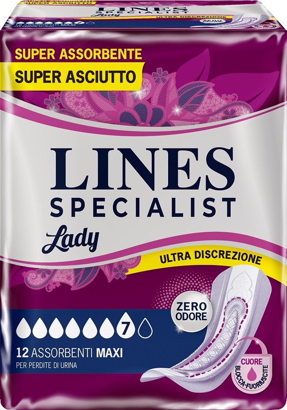 LINES SPECIALIST MAXI X 12 AUSILIO ASSORBENTE SAGOMATO UTILIZZABILE CON L'AUSILIO DI MUTANDA ELASTICIZZATA RIUTILIZZABILE - Farmacia-flash.it