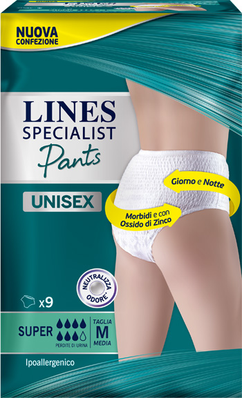 LINES SPECIALIST PANTS SUPER M X 9 PANNOLONE MUTANDINA INDOSSABILE COME NORMALE BIANCHERIA TIPO PULL-ON - Farmacia-flash.it