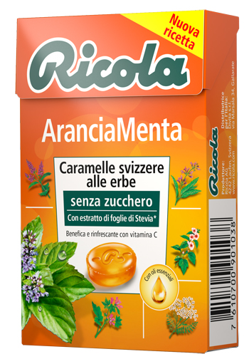 RICOLA ARANCIA MENTA SENZA ZUCCHERO 50 G - Farmacia-flash.it
