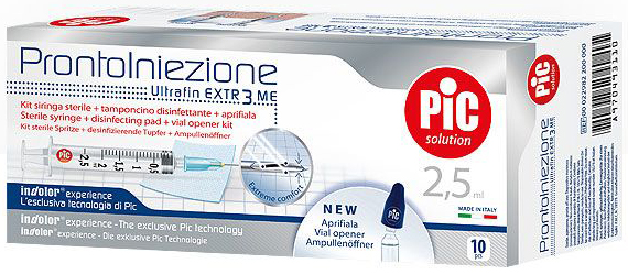 SIRINGA PIC SOLUTION PRONTO INIEZIONE 2,5 ML AGO GAUGE 23 1 1/4 10 PEZZI - Farmacia-flash.it