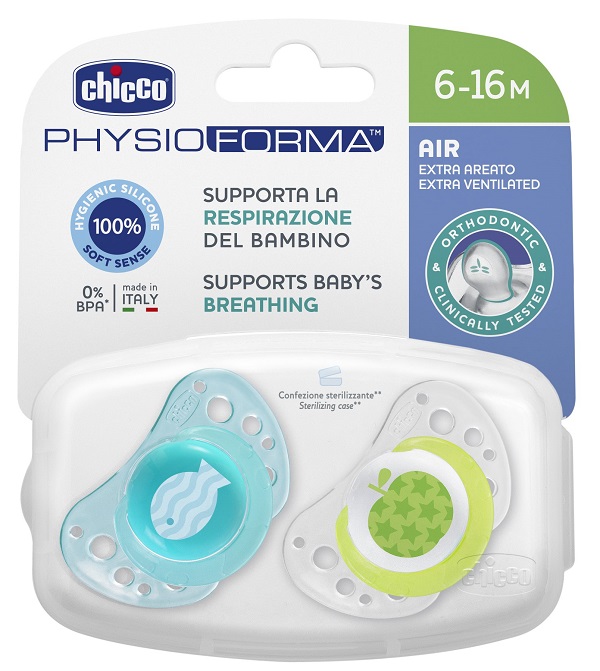 CHICCO SUCCHIETTO AIR BOY IN SILICONE 6-16 MESI 2 PEZZI - Farmacia-flash.it