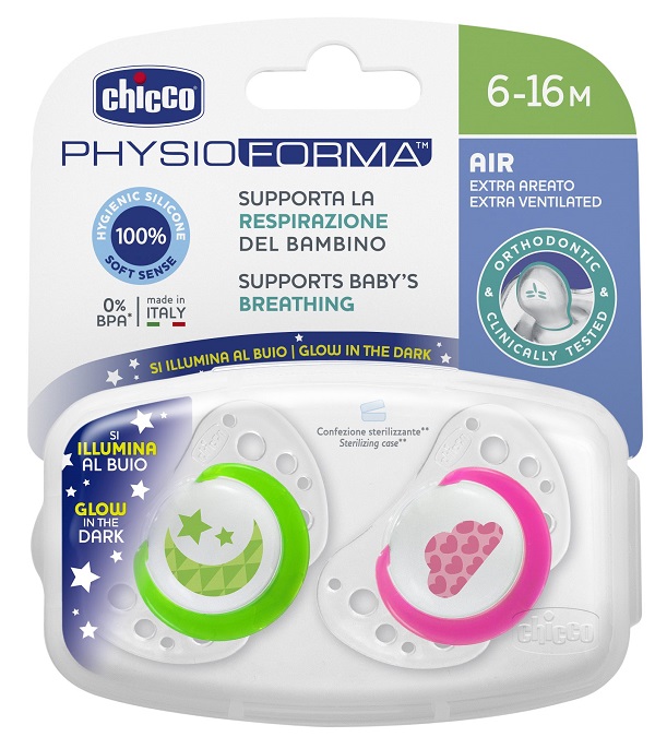 CHICCO SUCCHIETTO AIR LUMI IN SILICONE 6-16 MESI 2 PEZZI - Farmacia-flash.it