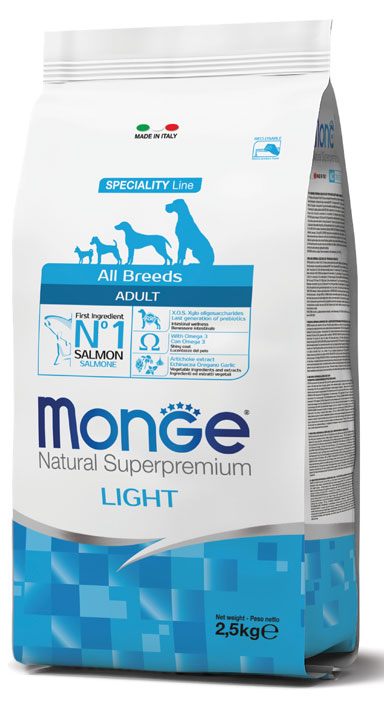 MONGE ALL BREEDS ADULT LIGHT SALMONE & RISO 2500 G - Farmacia-flash.it