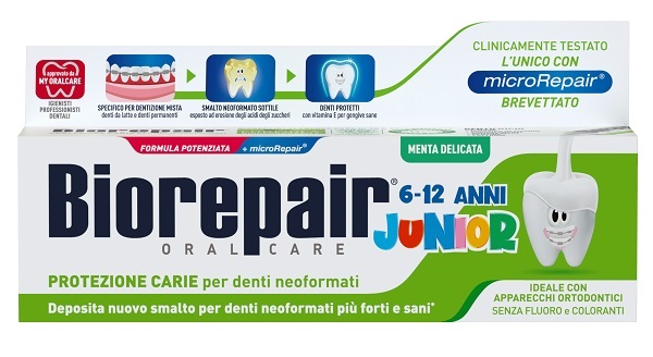 BIOREPAIR ORAL CARE JUNIOR 6-12 ANNI DENTIFRICIO PROTEZIONE ANTI CARIE SMALTO NEOFORMATO ALLA MENTA DELICATA 75 ML - Farmacia-flash.it