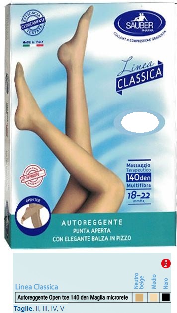 SAUBER AUTOREGGENTE OPEN TOE MAGLIA MICRORETE 140 DEN COLORE NEUTRO BEIGE TAGLIA 5 LINEA CLASSICA - Farmacia-flash.it