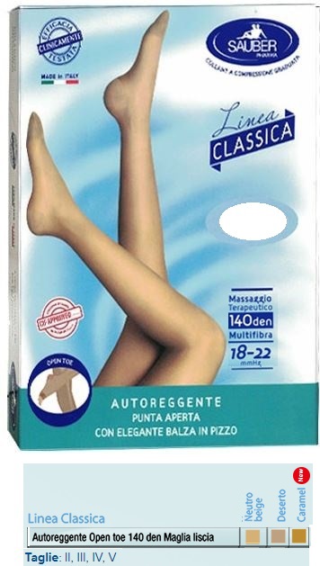 SAUBER AUTOREGGENTE OPEN TOE MAGLIA LISCIA 140 DEN COLORE DESERTO TAGLIA 5 LINEA CLASSICA - Farmacia-flash.it