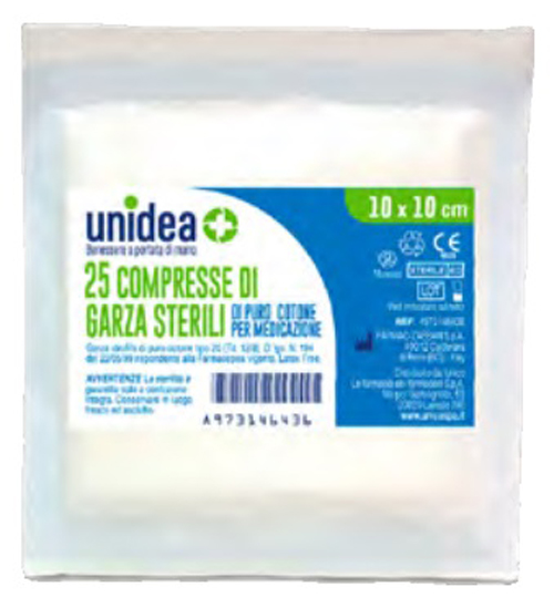 GARZA COMPRESSA UNIDEA COTONE 10X10 CM 25 PEZZI - Farmacia-flash.it