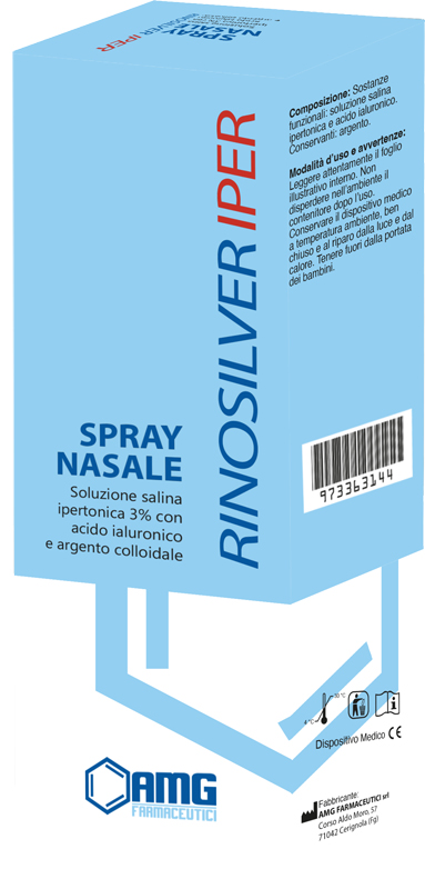 RINOSILVER SOLUZIONE SALINA IPERTONICA 3% CON ACIDO IALURONICO E ARGENTO COLLOIDALE SPRAY NASALE 20 ML - Farmacia-flash.it