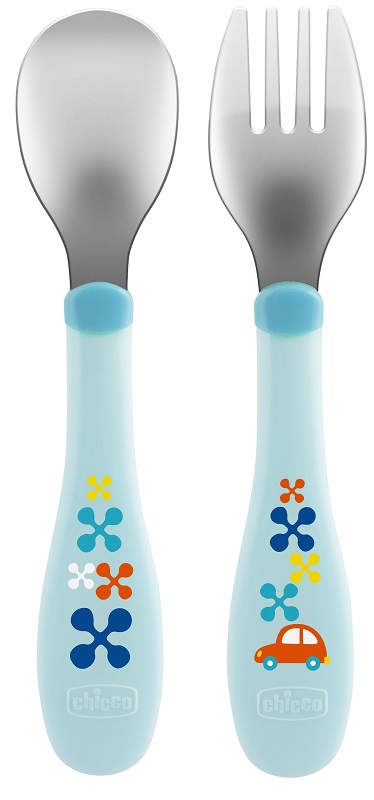 CHICCO POSATE INOX 18M+ AZZURRO/VERDE - Farmacia-flash.it
