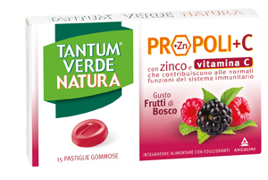 TANTUM VERDE NATURA PROPOLI+C CON ZINCO E VITAMINA C 15 PASTIGLIE GOMMOSE GUSTO FRUTTI DI BOSCO - Farmacia-flash.it