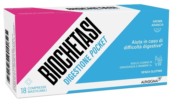 BIOCHETASI DIGESTIONE POCKET 18 COMPRESSE MASTICABILI - Farmacia-flash.it