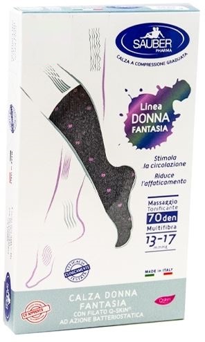 SAUBER CALZA DONNA FANTASIA FILATO Q-SKIN 70 DEN GRIGIO POIS ROSA TAGLIA G - Farmacia-flash.it