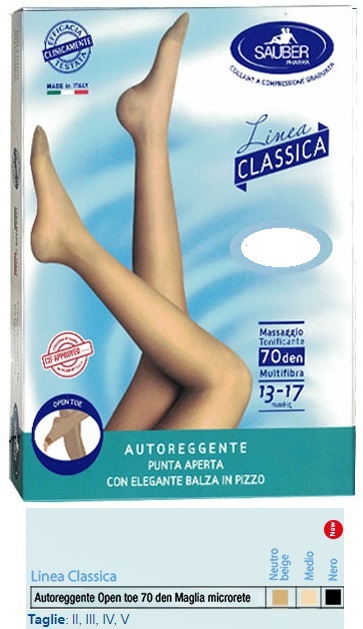SAUBER AUTOREGGENTE OPEN TOE MAGLIA MICRORETE 70 DEN COLORE NERO TAGLIA 3 LINEA CLASSICA - Farmacia-flash.it