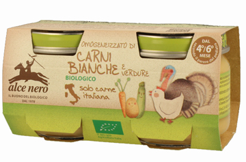 OMOGENEIZZATO CARNI BIANCHE CON VERDURE BABY FOOD BIO ALCE NERO 2 X 80 G - Farmacia-flash.it