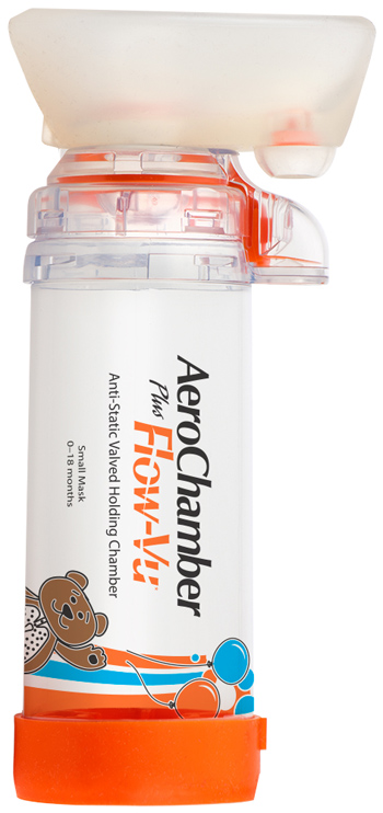 CAMERA DISTANZIATRICE ANTISTATICA AEROCHAMBER PLUS FLOWVU MASCHERA PEDIATRICA SMALL 0-18 MESI ARANCIONE - Farmacia-flash.it