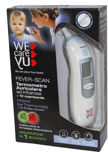 TERMOMETRO AURICOLARE WECAREYU FEVER-SCAN AD INFRAROSSI CON 10 COPRISONDA - Farmacia-flash.it