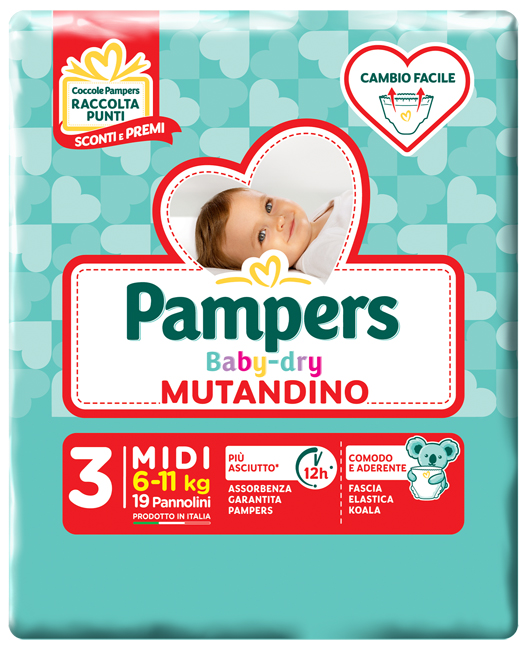 PAMPERS BABY DRY MUTANDINA MIDI SMALL PACK 19 PEZZI - Farmacia-flash.it