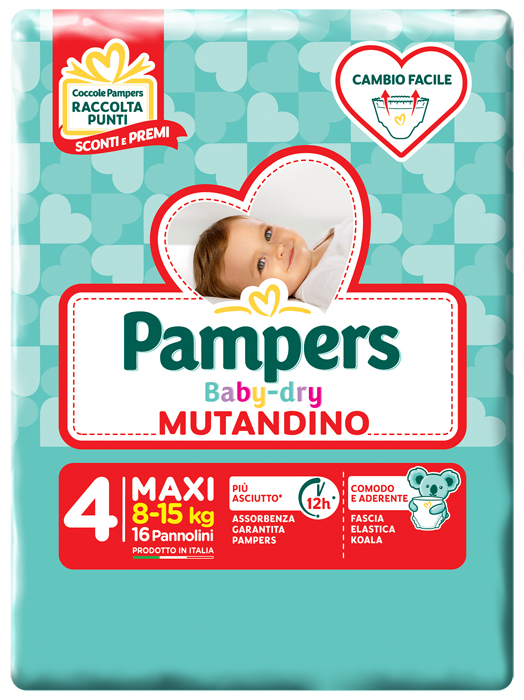 PAMPERS BABY DRY MUTANDINO SM TAGLIA 4 MAXI SMALL PACK 16 PEZZI - Farmacia-flash.it
