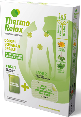 THERMORELAX PHYTO GEL DOLORI SCHIENA E SPALLE FASE 1 GEL SOLLIEVO IMMEDIATO E FASE 2 MAXI CEROTTO GEL MULTIFUNZIONALE CON ERBE 6 PEZZI - Farmacia-flash.it