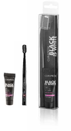 CURAPROX BLACK IS WHITE DENTIFRICI SBIANCANTI 1 DENTIFRICIO DA 10ML + 1 SPAZZOLINO - Farmacia-flash.it