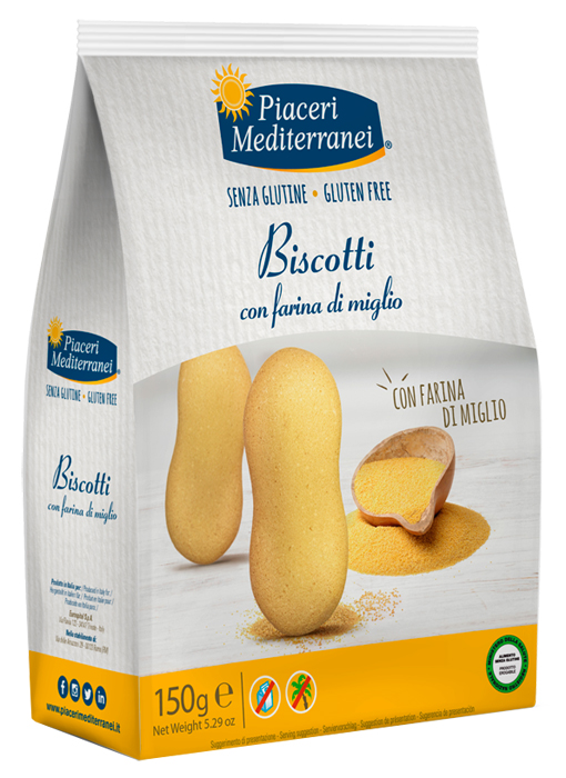 PIACERI MEDITERRANEI BISCOTTI FARINA DI MIGLIO 150 G - Farmacia-flash.it
