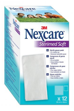 COMPRESSE DI GARZA STERILI NEXCARE STERIMED SOFT 18 X 40 CM  MULTILINGUAL 12 PEZZI - Farmacia-flash.it