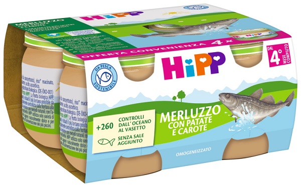 HIPP OMOGENEIZZATO MERLUZZO/PATATE/CAROTE 4X80 G - Farmacia-flash.it