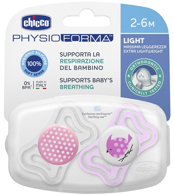 CHICCO SUCCHIETTO LIGHT GIRL SILICONE 2-6 MESI 2 PEZZI - Farmacia-flash.it