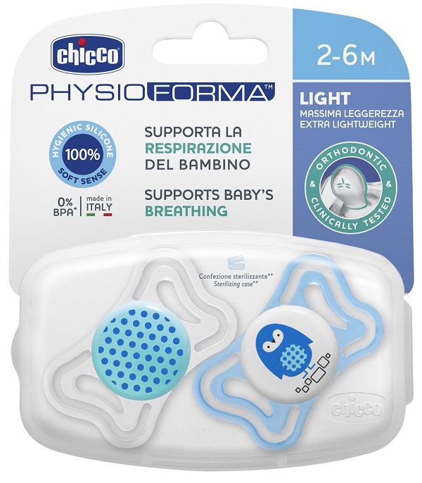CHICCO SUCCHIETTO LIGHT BOY SILICONE 2-6 MESI 2 PEZZI - Farmacia-flash.it