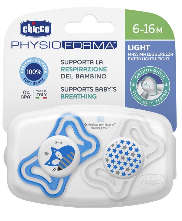 CHICCO SUCCHIETTO LIGHT BOY SILICONE 6-16 MESI 2 PEZZI - Farmacia-flash.it