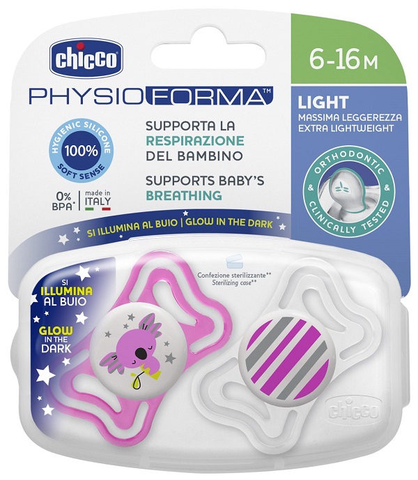 CHICCO SUCCHIETTO LIGHT LUMINOSO SILICONE 6-16 MESI 2 PEZZI - Farmacia-flash.it
