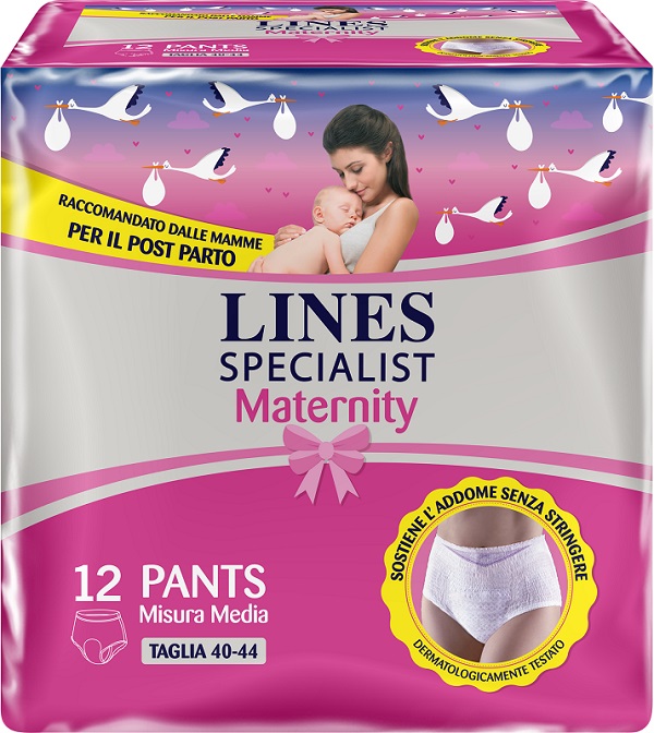 LINES SPECIALIST MATERNITY MUTANDINA ASSORBENTE PER PERDITE POST PARTO MISURA MEDIUM 12 PEZZI - Farmacia-flash.it
