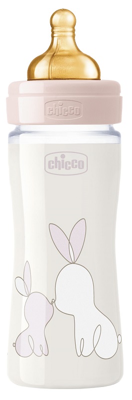 CHICCO BIBERON ORIGINAL 240ML VETRO 1 FORO 1 FORO GIRL CON TETTARELLA IN CAUCCIU' - Farmacia-flash.it