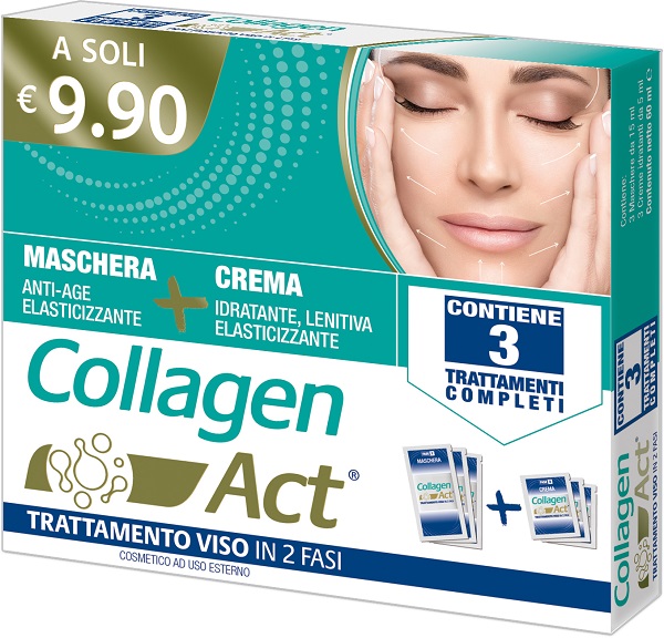 COLLAGEN ACT TRATTAMENTO VISO 2 FASI MASCHERA ANTI AGE ELASTICIZZANTE + CREMA IDRATANTE LENITIVA ELASTICIZZANTE - Farmacia-flash.it