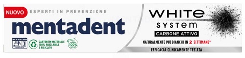 MENTADENT WHITE SYSTEM CHARCOAL 75 ML - Farmacia-flash.it