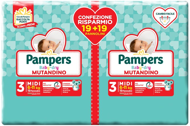 PAMPERS BABY DRY PANNOLINO A MUTANDINA DUO DWCT MIDI 38 PEZZI - Farmacia-flash.it