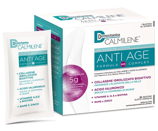 DERMOVITAMINA CALMILENE ANTIAGE IA A BASE DI COLLAGENE E ACIDO IALURONICO POLVERE 30 BUSTINE GUSTO VANIGLIA - Farmacia-flash.it
