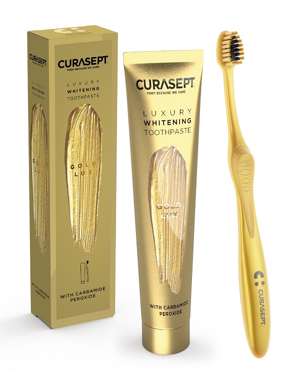 CURASEPT GOLD LUXURY WHITENING DENTIFRICIO 75 ML + SPAZZOLINO - Farmacia-flash.it
