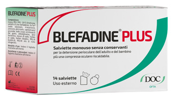 BLEFADINE PLUS 14 SALVIETTE PER DETERSIONE PERIOCULARE + 1 COMPRESSA RISCALDABILE - Farmacia-flash.it