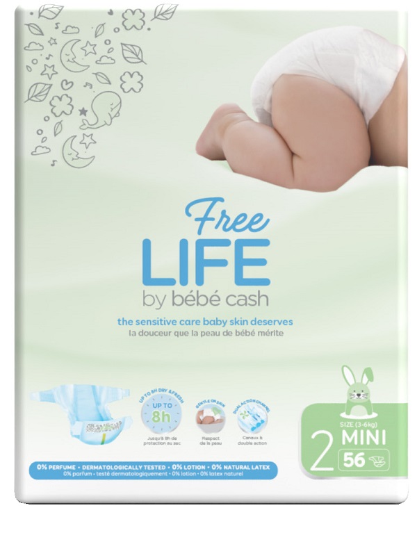 FREELIFE BY BEBECASH PANNOLINO MINI TAGLIA 2 3-6 KG GIROVITA 30-48 CM 56 PEZZI - Farmacia-flash.it