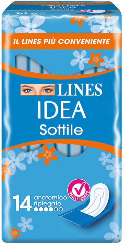 LINES IDEA ASSORBENTE SOTTILE RIPIEGATO ANATOMICO 14 PEZZI - Farmacia-flash.it