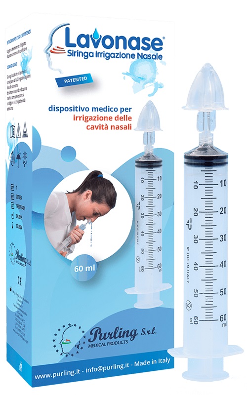LAVONASE IRRIGAZIONE NASALE NON STERILE SIRINGA 60 ML + LUER-LOCK CON CAPPUCCIO + UGELLO NASALE CON RACCORDO LUER-LOCK + PERFORATORE CON VALVOLA NON RITORNO CON TAPPO - Farmacia-flash.it