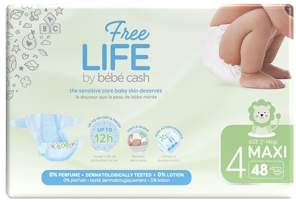 FREELIFE BY BEBECASH PANNOLINI MAXI TAGLIA 4 7-18 KG GIROVITA 38-60 CM 48 PEZZI - Farmacia-flash.it