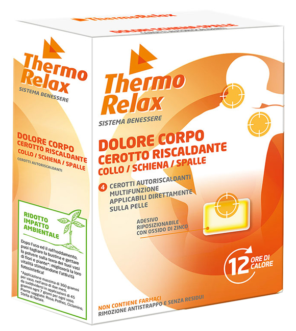 THERMORELAX CEROTTO AUTORISCALDANTE DOLORE CORPO COLLO/SCHIENA/SPALLE 4 PEZZI - Farmacia-flash.it