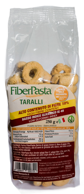 FIBERPASTA TARALLI BASSO INDICE GLICEMICO 250 G - Farmacia-flash.it