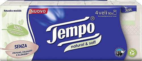TEMPO FAZZOLETTI NATURAL&SOFT 10 PEZZI DA 9 FAZZOLETTI - Farmacia-flash.it