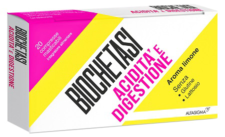 BIOCHETASI ACIDITA' 20 COMPRESSE MASTICABILI AROMA LIMONE SENZA GLUTINE SENZA LATTOSIO - Farmacia-flash.it