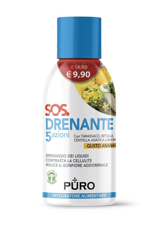 PURO DRENANTE 5 AZIONI CON BAOBAB GUSTO ANANAS 500 ML - Farmacia-flash.it