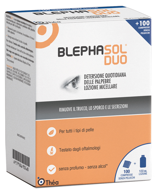 BLEPHASOL DUO SOLUZIONE MICELLARE IGIENE PALPEBRALE 100 ML + 100 GARZE - Farmacia-flash.it
