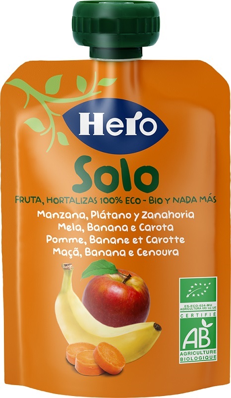 HERO SOLO FRUTTA FRULLATA 100% BIO MELA BANANA CAROTA 100 G - Farmacia-flash.it